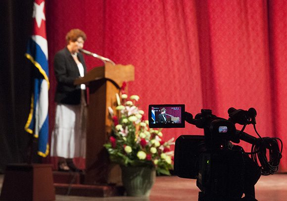 Ministra de Educación, Ena Elsa Velazquez, pronuncia palabras en Pedagogía 2017