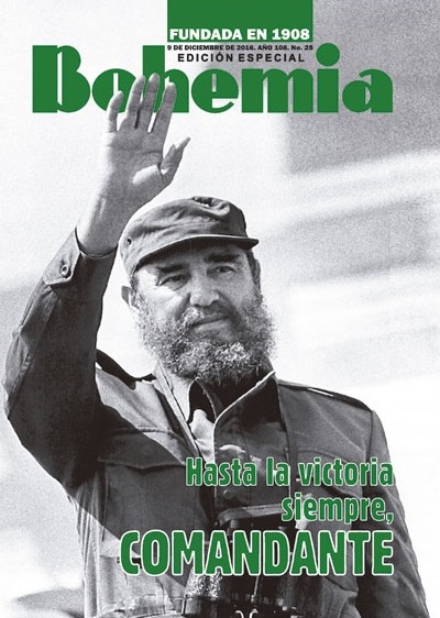 Portada de la edición especial de la Revista Bohemia diseñada por Víctor M. Falcón en tributo al Comandante en Jefe Fidel Castro, 2016.