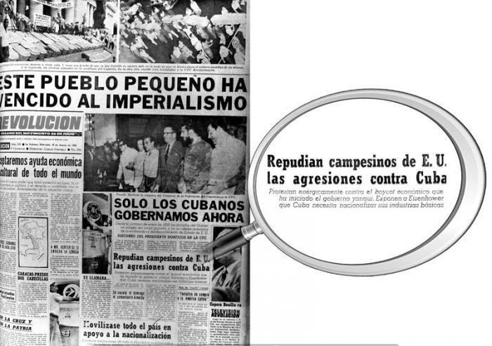 Periódico Revolución donde se muestra el repudio de los campesinos a las medidas economicas de EE.UU. hacia Cuba