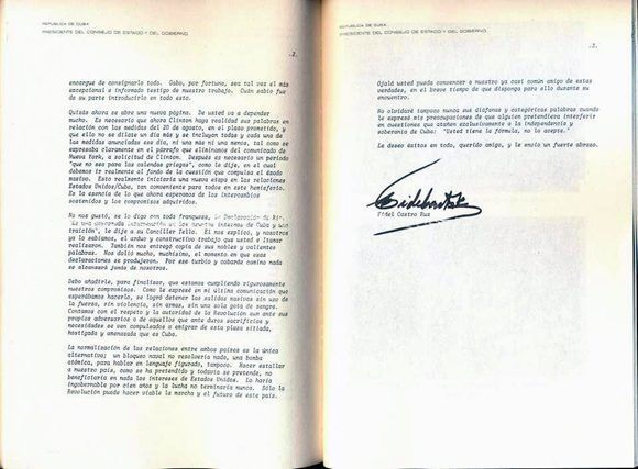 La carta se encuentra en el libro del ex presidente mexicano Carlos Salinas de Gortari, titulado Muros, Puentes y Litorales. Relación entre México, Cuba y Estados Unidos