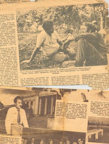 Recorte de Prensa con Foto de Fidel junto a Álvaro, entonces Jefe del Departamento Forestal del INRA, durante uno de los recorridos por los campos del país. Debajo, Álvaro en otra imágen de prensa con la Universidad al fondo.