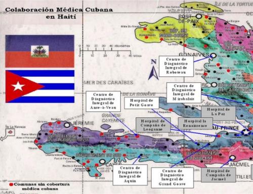 Mapa que indica la ubicación de los hospitales cubanos en Haití, el 5 de febrero de 2010.