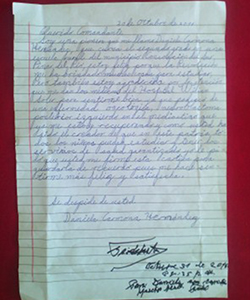 Fascímil de la carta firmada por Fidel Castro Ruz