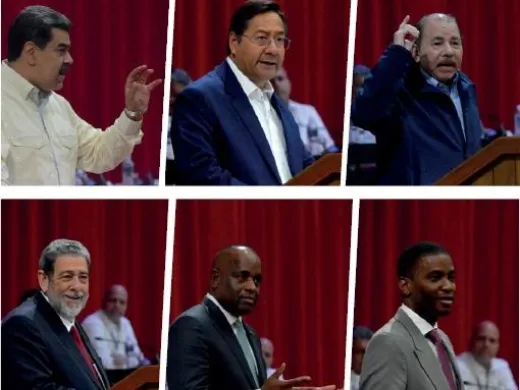 Los presidentes de Venezuela, Bolivia y Nicaragua, Nicolás Maduro, Luis Arce y Daniel Ortega, espectivamente; además de los primeros ministros Ralph Gonsalves, de San Vicente y las Granadinas; Roosevelt Skerrit, de Dominica, y Dickon Mitchell, de Granada, intervinieron en la sesión extraordinaria de la Asamblea Nacional del Poder Popular, que celebró los 18 años del ALBA-TCP. Foto: Juvenal Balán Los presidentes de Venezuela, Bolivia y Nicaragua, Nicolás Maduro, Luis Arce y Daniel Ortega, espectivamente; además de los primeros ministros Ralph Gonsalves, de San Vicente y las Granadinas; Roosevelt Skerrit, de Dominica, y Dickon Mitchell, de Granada, intervinieron en la sesión extraordinaria de la Asamblea Nacional del Poder Popular, que celebró los 18 años del ALBA-TCP. Foto: Juvenal Balán