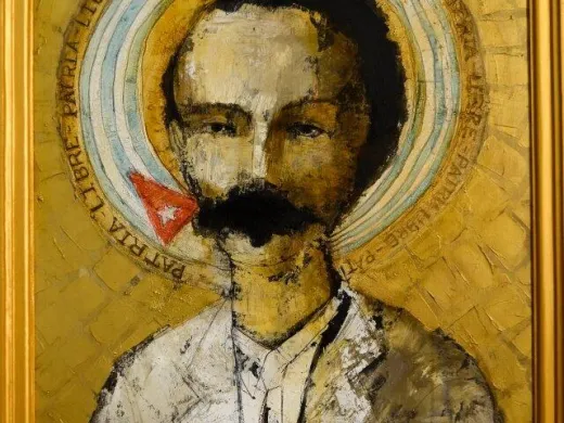 Obra dedicada a Martí, de la exposición personal Buscando el sol, de Mario Fabelo Estrada. Obra dedicada a Martí, de la exposición personal Buscando el sol, de Mario Fabelo Estrada.
