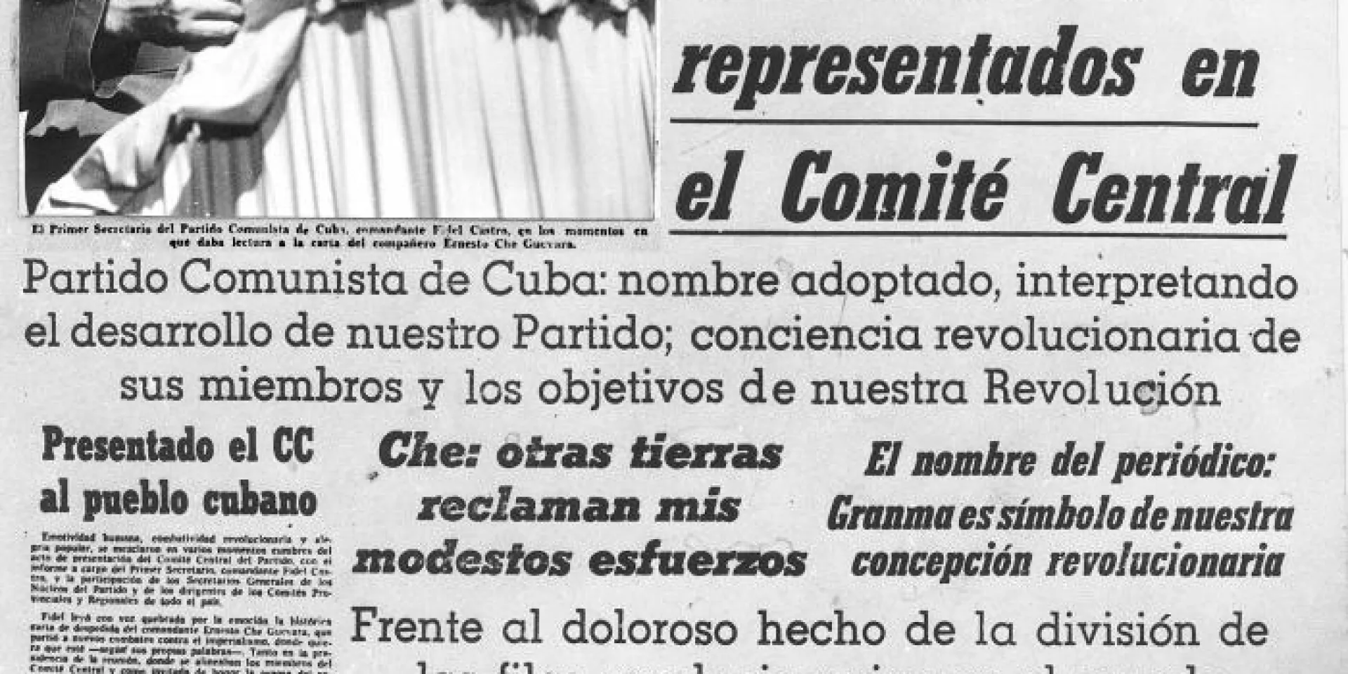 Portada del primer ejemplar del periódico Granma. Foto: Archivo de Granma