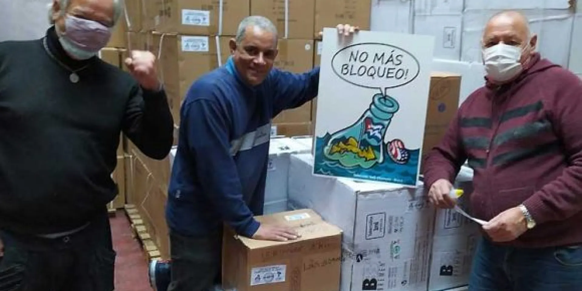 Cargamento de jeringas donadas por solidaridad argentina. Foto: Prensa Latina